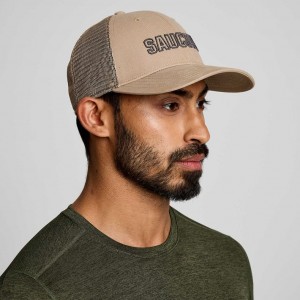 Saucony Adjustable Snap Back Men's Trucker Hats Beige | NZ RFDVB