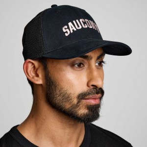 Saucony Adjustable Snap Back Men's Trucker Hats Black | NZ POTCM