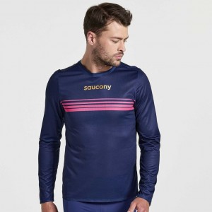 Saucony Elite Long Sleeve Men's T-Shirt Navy | NZ XGPLF