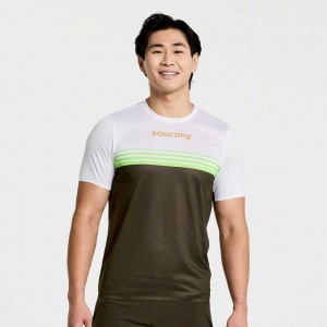 Saucony Elite Short Sleeve Men's T-Shirt White / Black | NEW ZEALAND CQORB