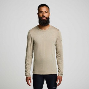 Saucony Peregrine Merino Long Sleeve Men's T-Shirt Olive | NEW ZEALAND LXTND