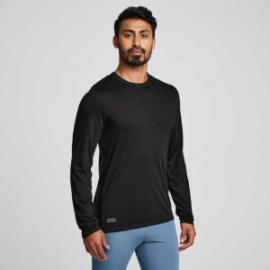 Saucony Peregrine Merino Long Sleeve Men's T-Shirt Black | NZ QHOMN