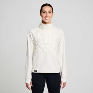 Saucony Solstice Oysterpuff 1/2 Zip Women's Sweatshirt White | NZ SCBJZ