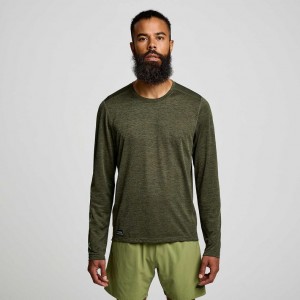 Saucony Stopwatch Graphic Long Sleeve Men's T-Shirt Olive | NEW ZEALAND JWADH