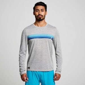 Saucony Stopwatch Graphic Long Sleeve Men's T-Shirt Light Grey | NEW ZEALAND FPWXY