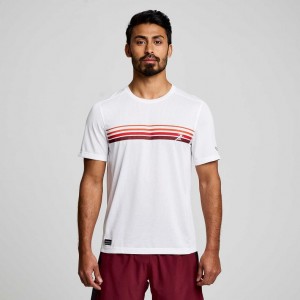 Saucony Stopwatch Graphic Short Sleeve Men's T-Shirt White | NEW ZEALAND ABXYO