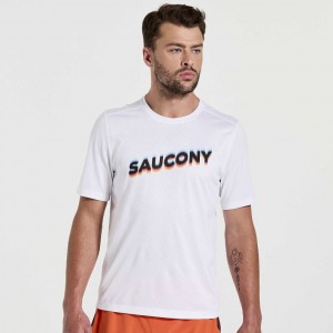 Saucony Stopwatch Graphic Short Sleeve Men's T-Shirt White | NZ MNCGV