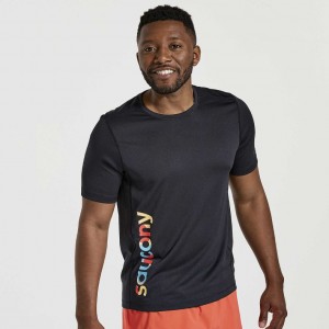 Saucony Stopwatch Graphic Short Sleeve Men's T-Shirt Black | NZ XQWFK