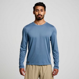 Saucony Stopwatch Long Sleeve Men's T-Shirt Blue | NEW ZEALAND HGTDV