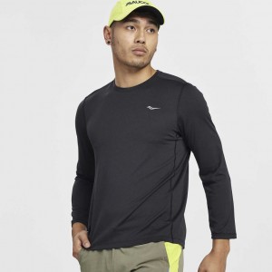 Saucony Stopwatch Long Sleeve Men's T-Shirt Black | NEW ZEALAND WZAQG