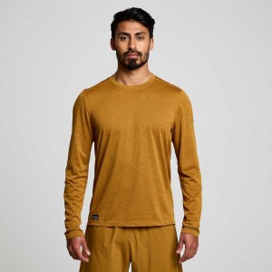 Saucony Stopwatch Long Sleeve Men's T-Shirt Brown | NZ TDJGR