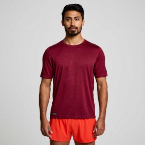 Saucony Stopwatch Short Sleeve Men's T-Shirt Burgundy | NEW ZEALAND LPTBN