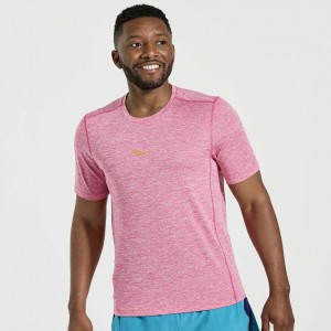 Saucony Stopwatch Short Sleeve Men's T-Shirt Pink | NEW ZEALAND UHKOT