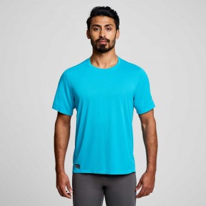 Saucony Stopwatch Short Sleeve Men's T-Shirt Blue | NZ HEYKG