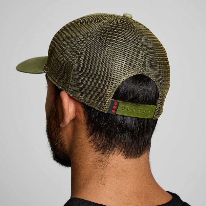 Saucony Adjustable Snap Back Men's Trucker Hats Olive | NZ XEMVR