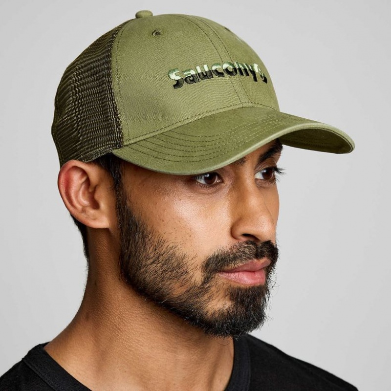 Saucony Adjustable Snap Back Men\'s Trucker Hats Olive | NZ XEMVR