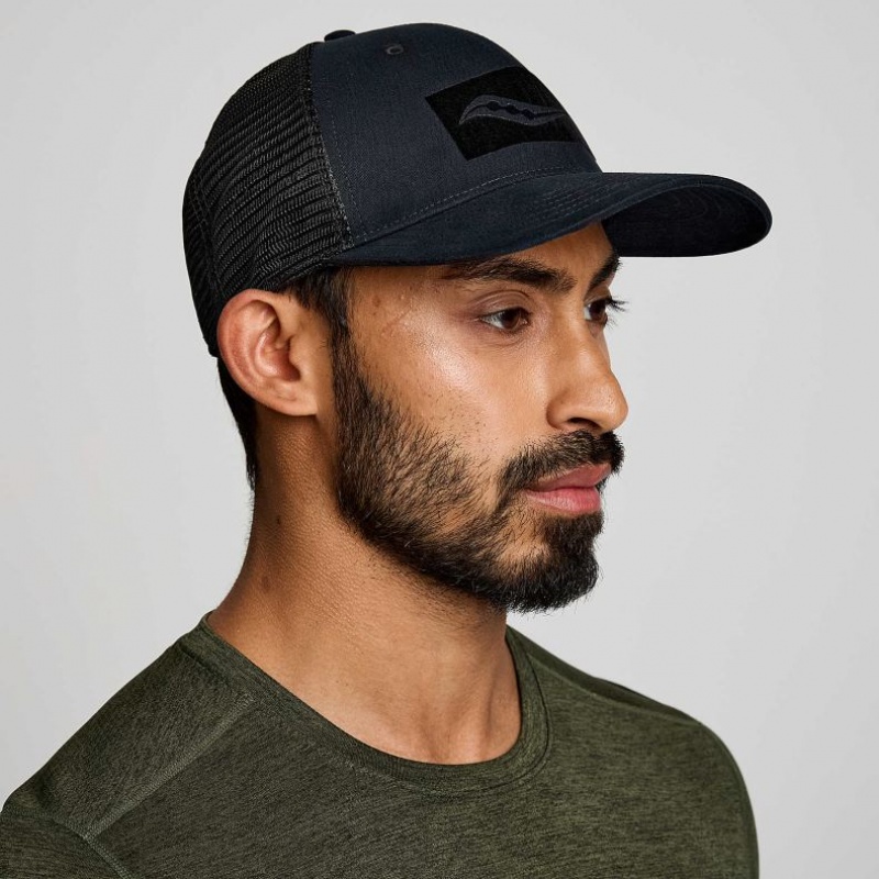 Saucony Adjustable Snap Back Men\'s Trucker Hats Black | NEW ZEALAND GROXN