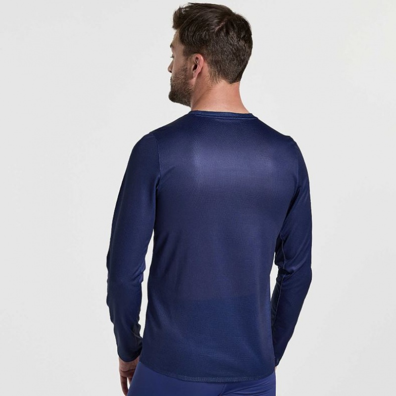 Saucony Elite Long Sleeve Men's T-Shirt Navy | NZ XGPLF