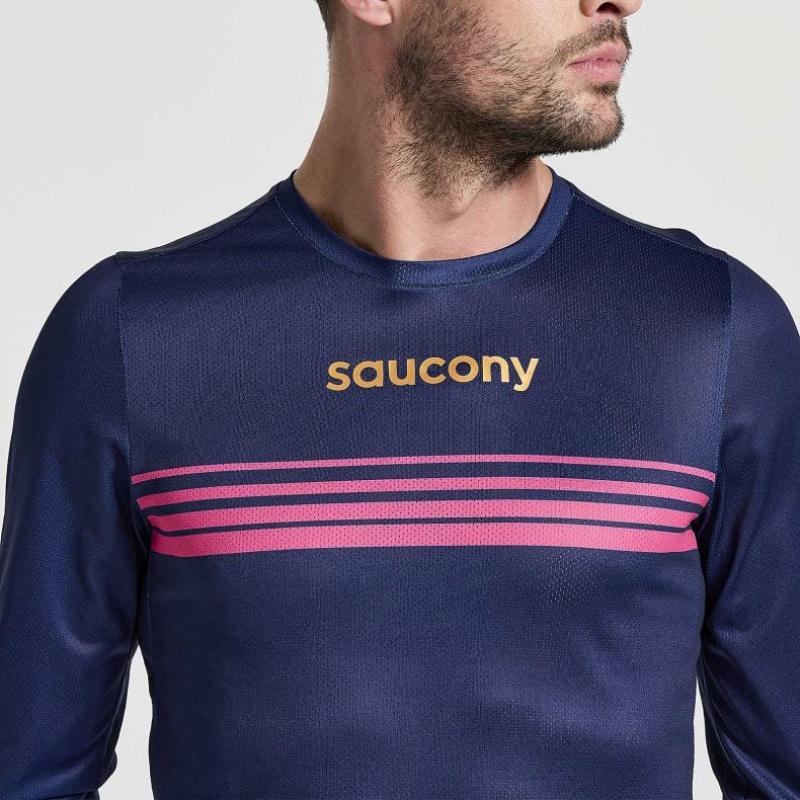 Saucony Elite Long Sleeve Men's T-Shirt Navy | NZ XGPLF