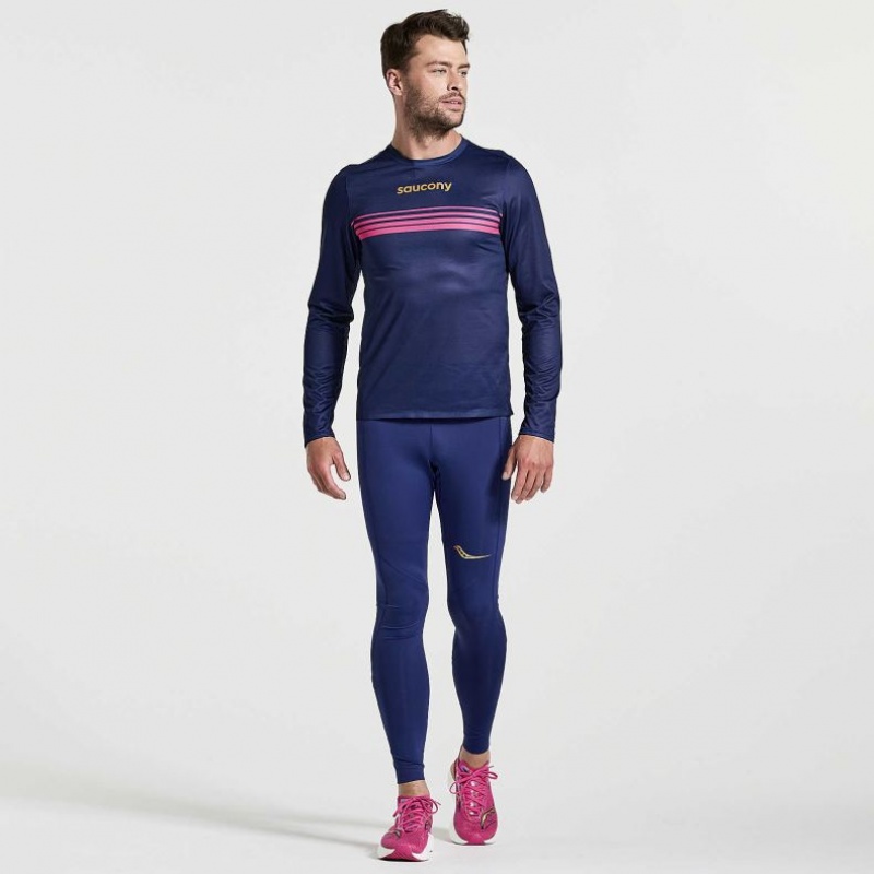 Saucony Elite Long Sleeve Men's T-Shirt Navy | NZ XGPLF