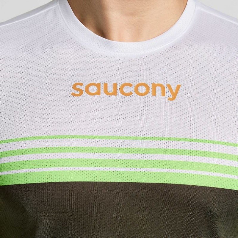 Saucony Elite Long Sleeve Men's T-Shirt White / Black | NEW ZEALAND KLZCJ