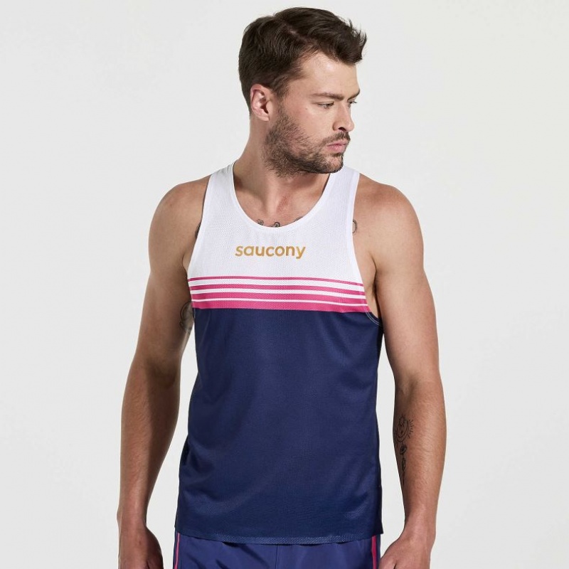 Saucony Elite Men\'s Singlet White / Navy | NZ GHERN