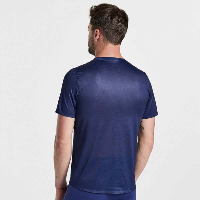 Saucony Elite Short Sleeve Men's T-Shirt Navy | NZ NJRXF