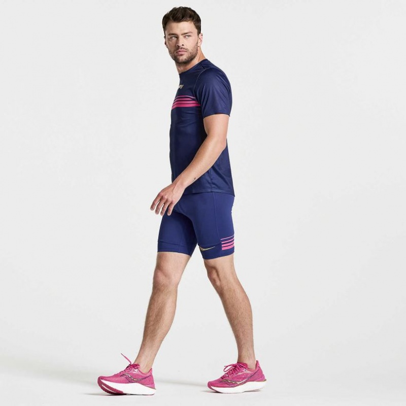 Saucony Elite Short Sleeve Men's T-Shirt Navy | NZ NJRXF