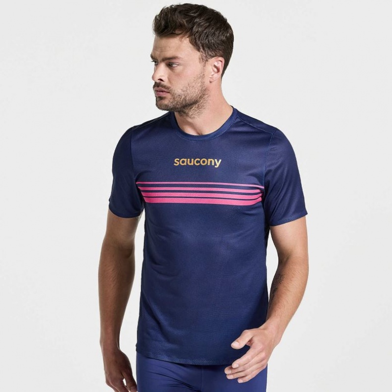 Saucony Elite Short Sleeve Men\'s T-Shirt Navy | NZ NJRXF