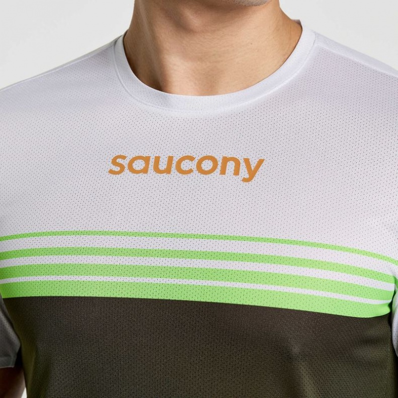 Saucony Elite Short Sleeve Men's T-Shirt White / Black | NEW ZEALAND CQORB