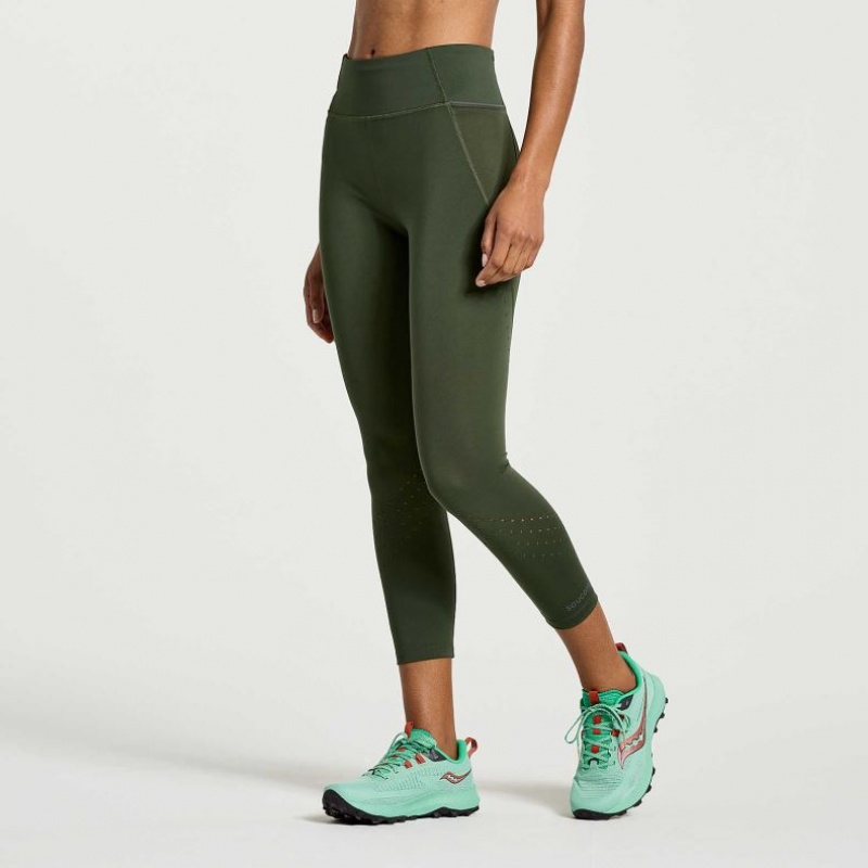 Saucony Explorer Utility Crop Women's Tight Dark Green | NZ OYHEX