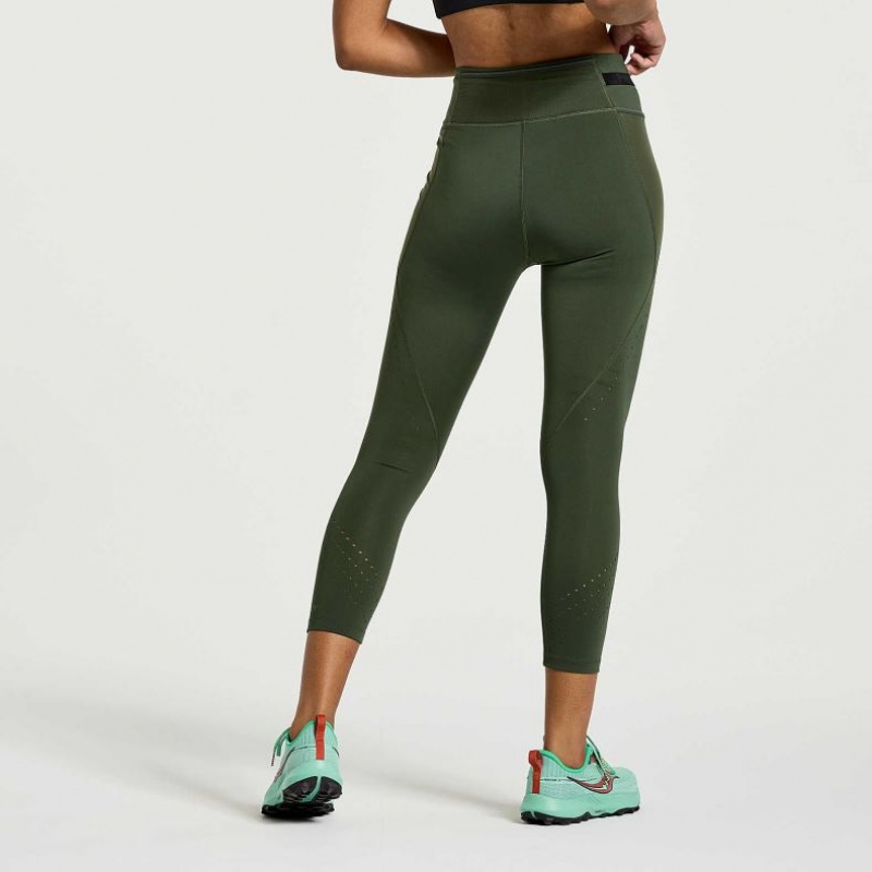 Saucony Explorer Utility Crop Women's Tight Dark Green | NZ OYHEX