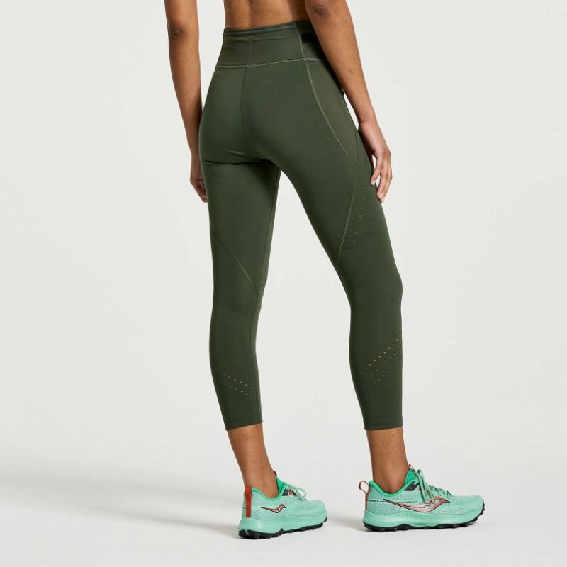 Saucony Explorer Utility Crop Women's Tight Dark Green | NZ OYHEX