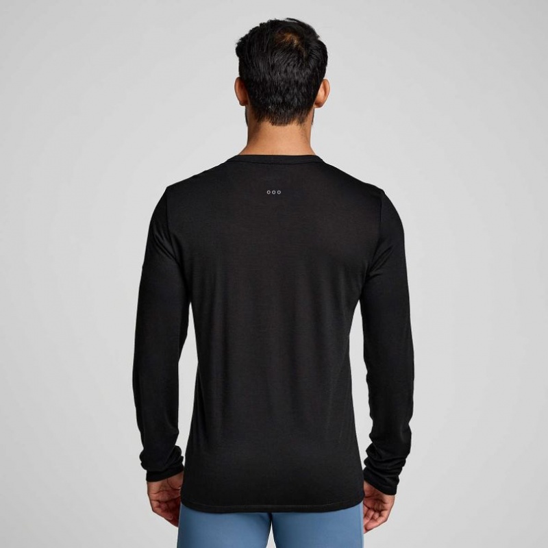 Saucony Peregrine Merino Long Sleeve Men's T-Shirt Black | NZ QHOMN