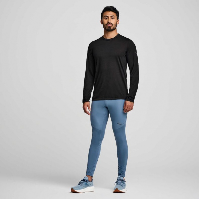 Saucony Peregrine Merino Long Sleeve Men's T-Shirt Black | NZ QHOMN