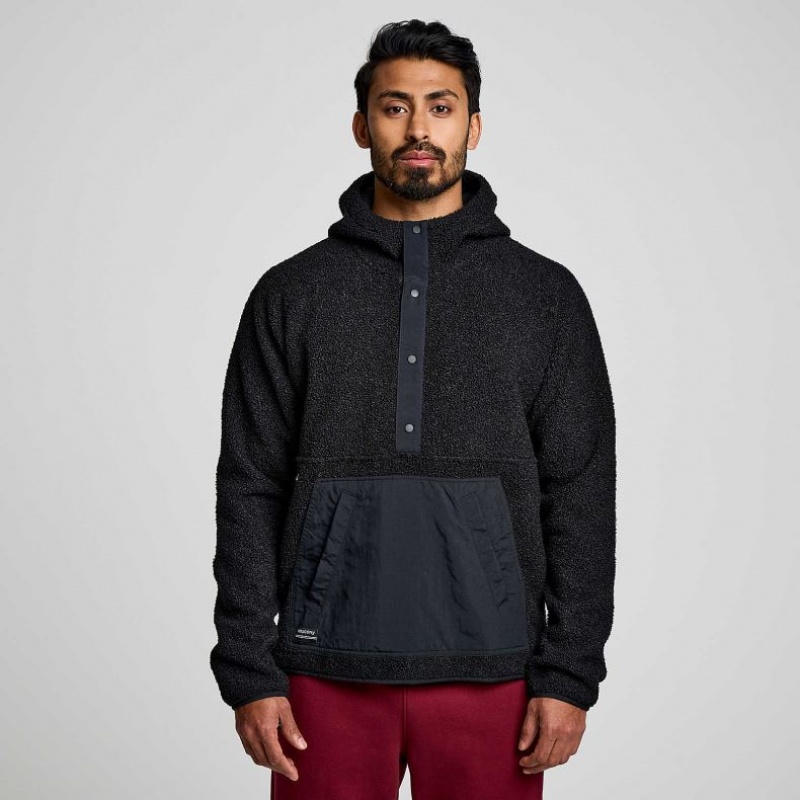 Saucony Recovery Sherpa Pullover Men\'s Hoodie Black | NEW ZEALAND XHSZI