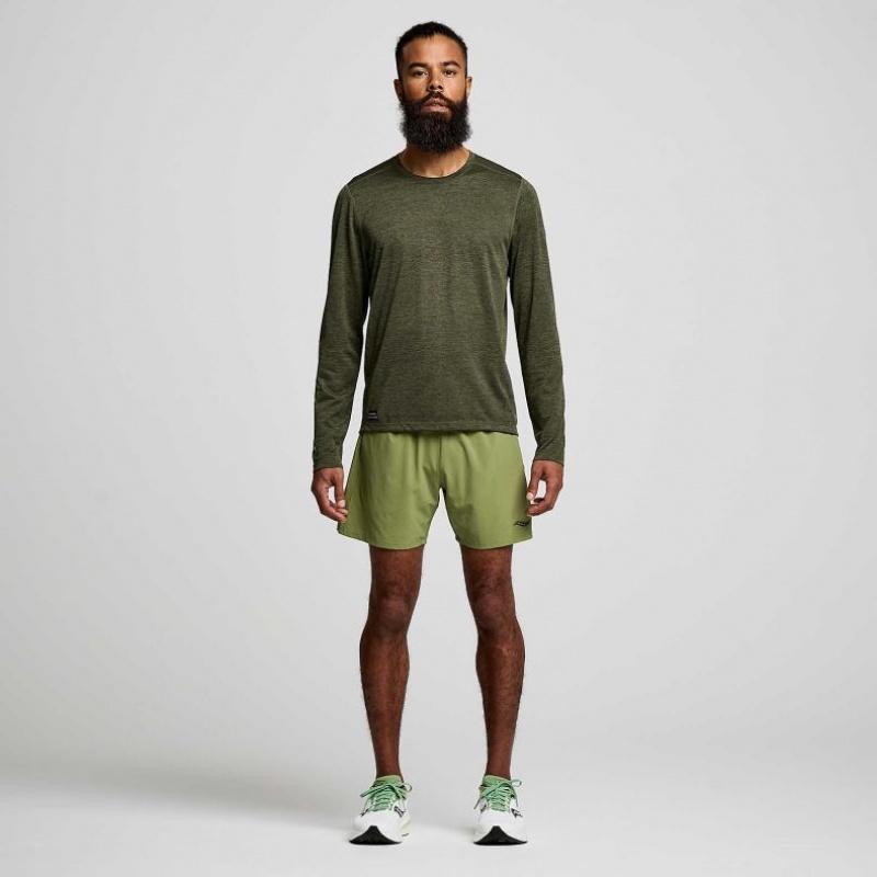 Saucony Stopwatch Graphic Long Sleeve Men's T-Shirt Olive | NEW ZEALAND JWADH