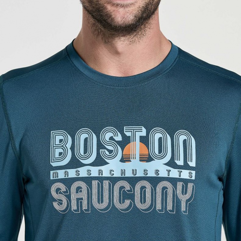 Saucony Stopwatch Graphic Long Sleeve Men's T-Shirt Blue | NZ WZUST