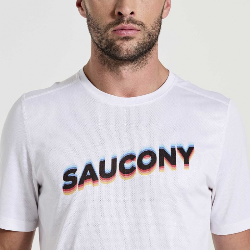 Saucony Stopwatch Graphic Short Sleeve Men's T-Shirt White | NZ MNCGV