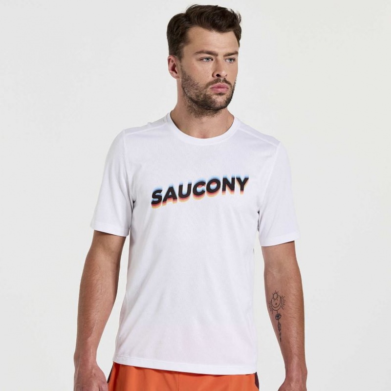 Saucony Stopwatch Graphic Short Sleeve Men\'s T-Shirt White | NZ MNCGV