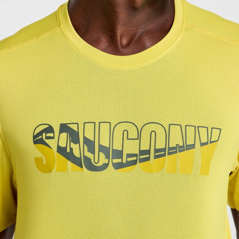 Saucony Stopwatch Graphic Short Sleeve Men's T-Shirt Yellow | NEW ZEALAND YCPMU