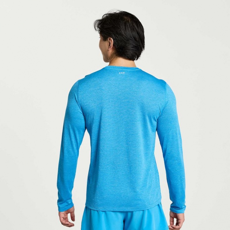 Saucony Stopwatch Long Sleeve Men's T-Shirt Blue | NZ VLBFK