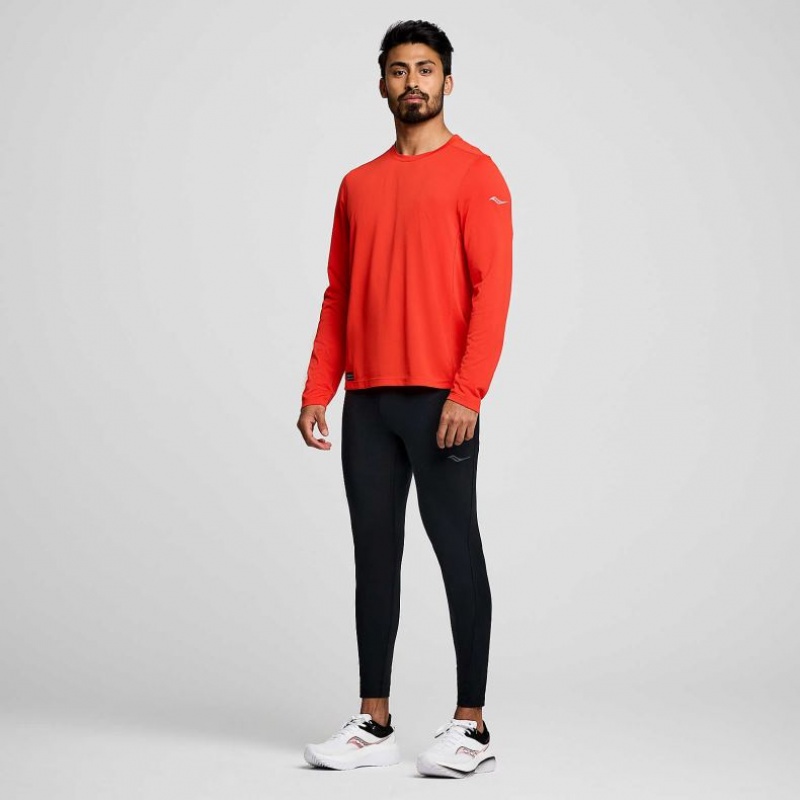 Saucony Stopwatch Long Sleeve Men's T-Shirt Red | NZ ZQXVK