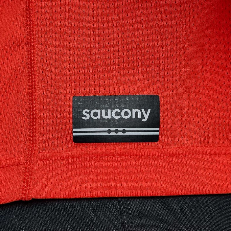 Saucony Stopwatch Long Sleeve Men's T-Shirt Red | NZ ZQXVK