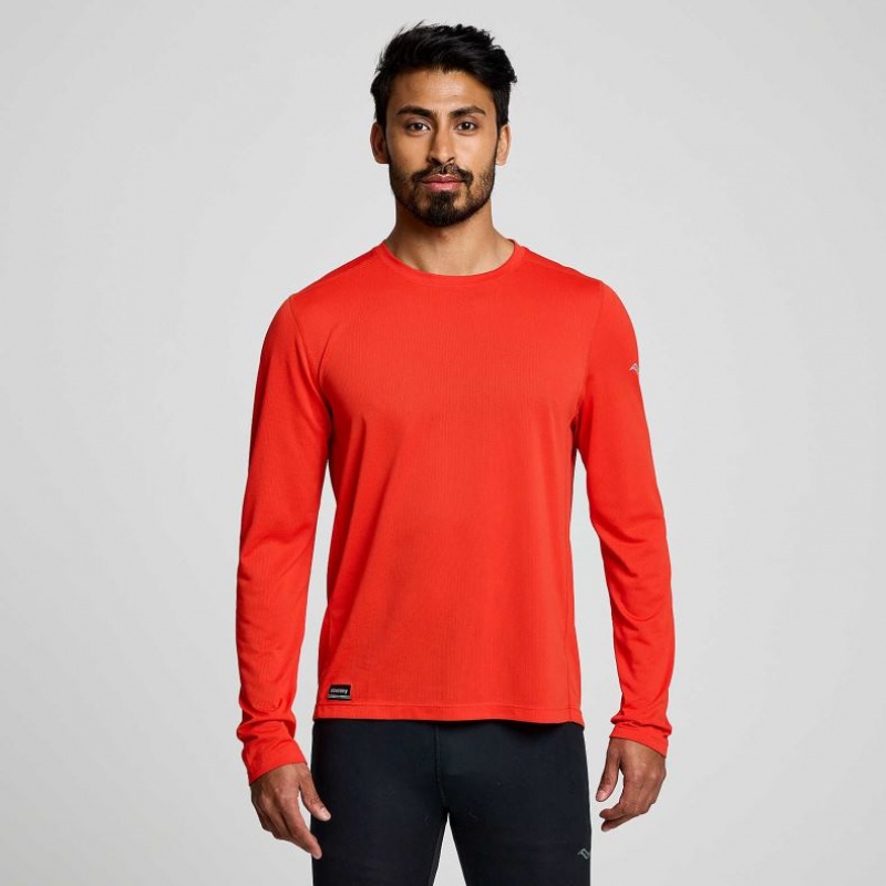 Saucony Stopwatch Long Sleeve Men\'s T-Shirt Red | NZ ZQXVK