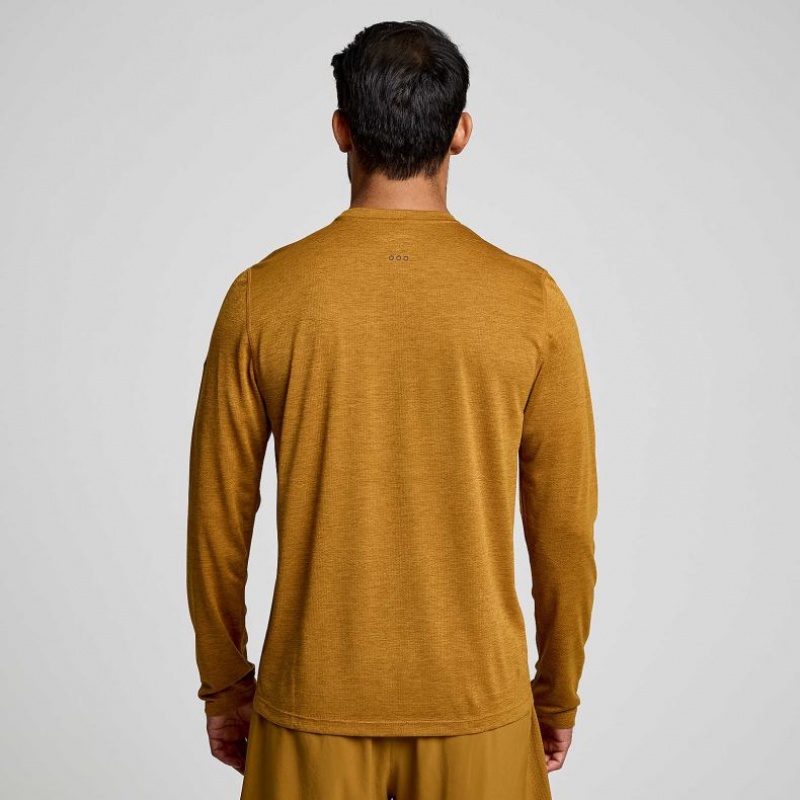 Saucony Stopwatch Long Sleeve Men's T-Shirt Brown | NZ TDJGR